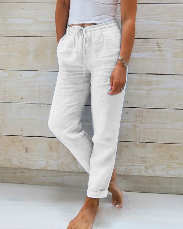 Pia | Esteralda Cotton & Linen Trousers with Elasticated Waist