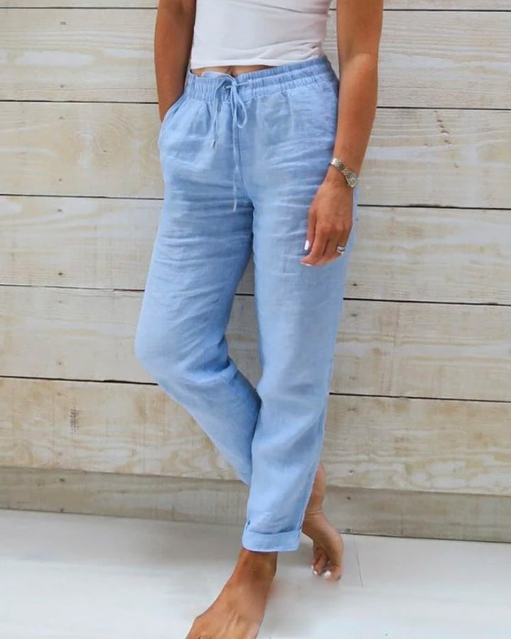 Pia | Esteralda Cotton & Linen Trousers with Elasticated Waist