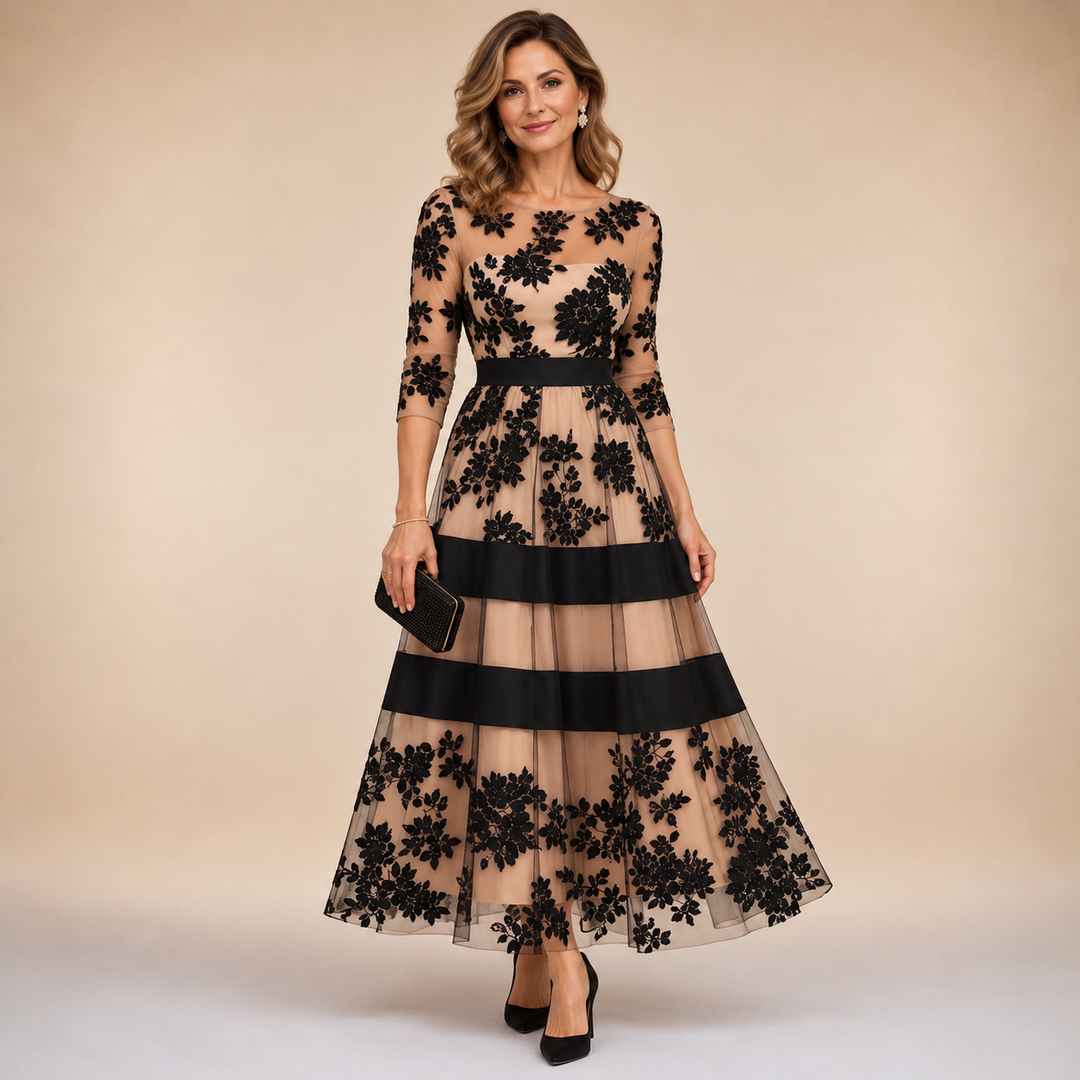 Isabel | Robe de soirée midi en dentelle florale