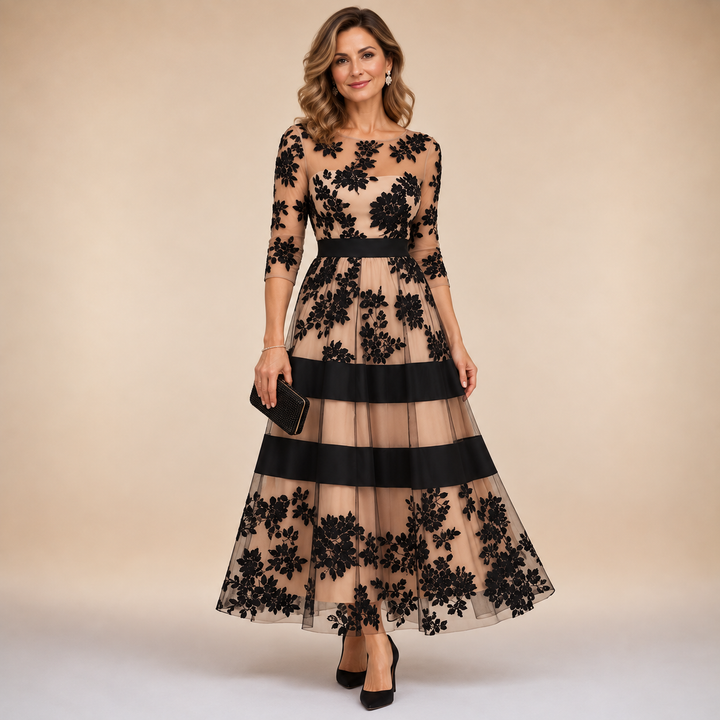 Isabel | Robe de soirée midi en dentelle florale