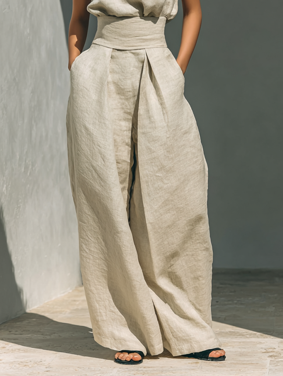 Emma | Camicetta senza maniche e pantaloni in misto cotone e lino.