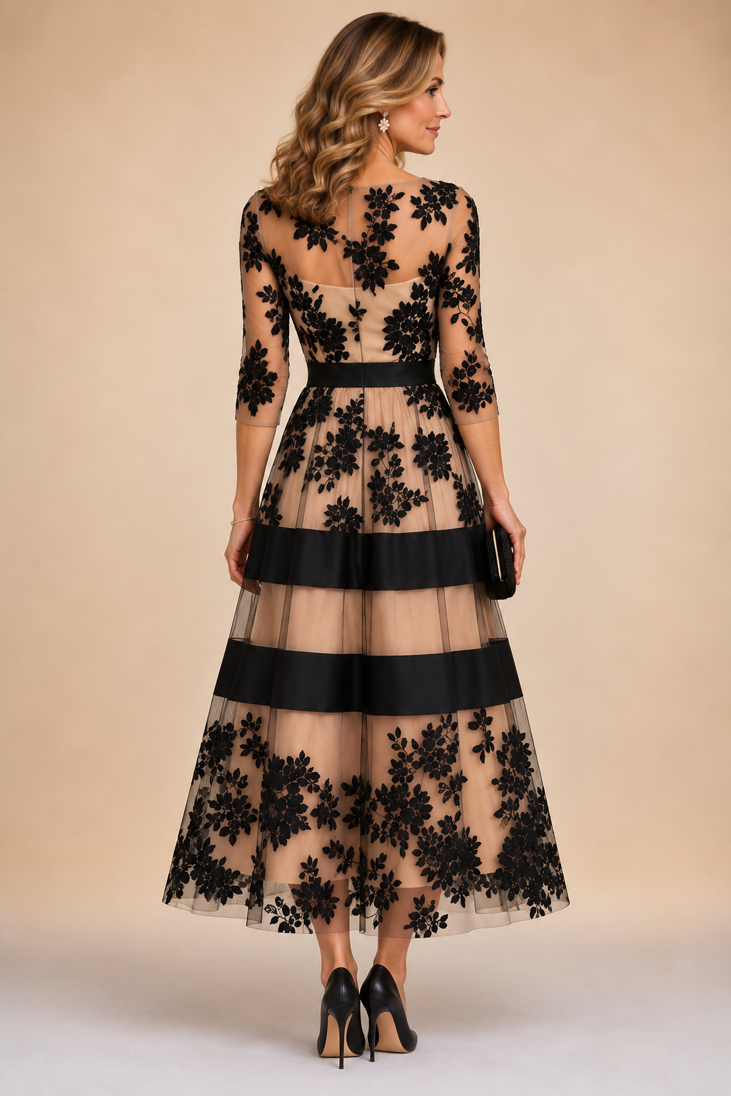 Isabel | Robe de soirée midi en dentelle florale