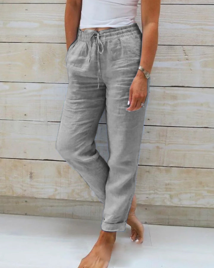 Pia | Esteralda Cotton & Linen Trousers with Elasticated Waist