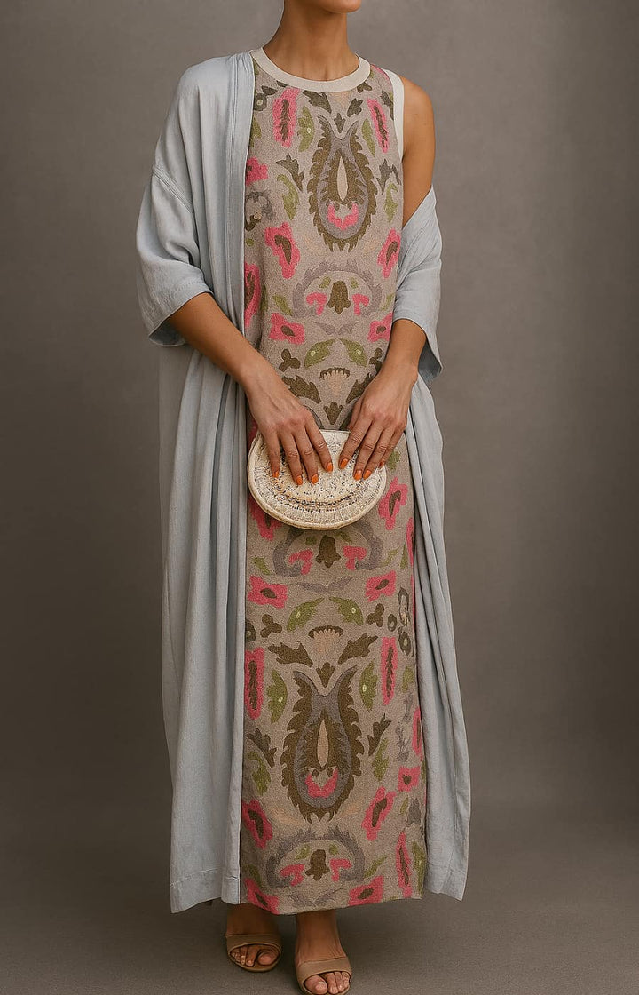 Lauren | Printed maxi dress set with matching vest