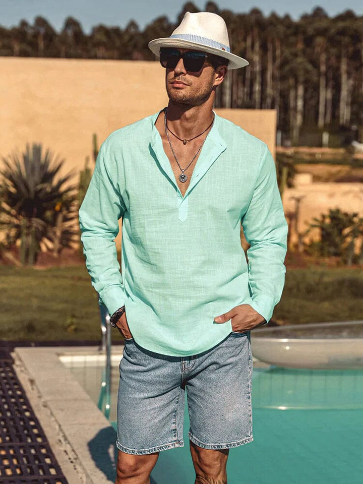 Arrigo | Cotton Linen Style Henley Shirt