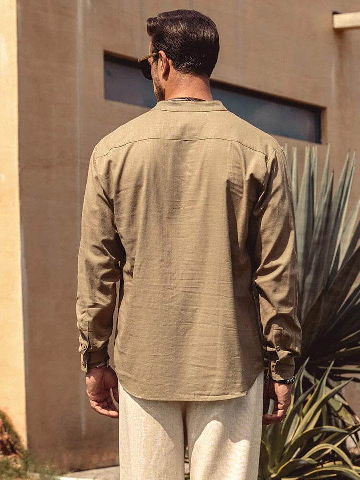 Arrigo | Cotton Linen Style Henley Shirt