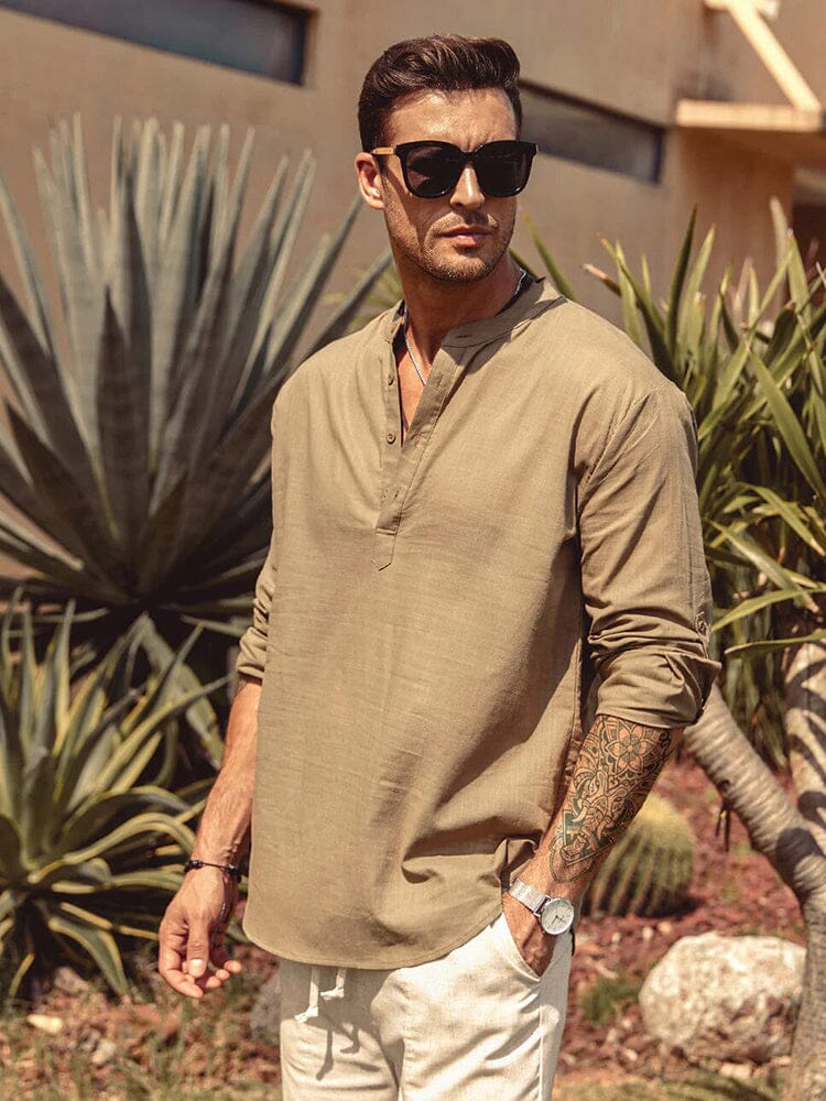Arrigo | Cotton Linen Style Henley Shirt
