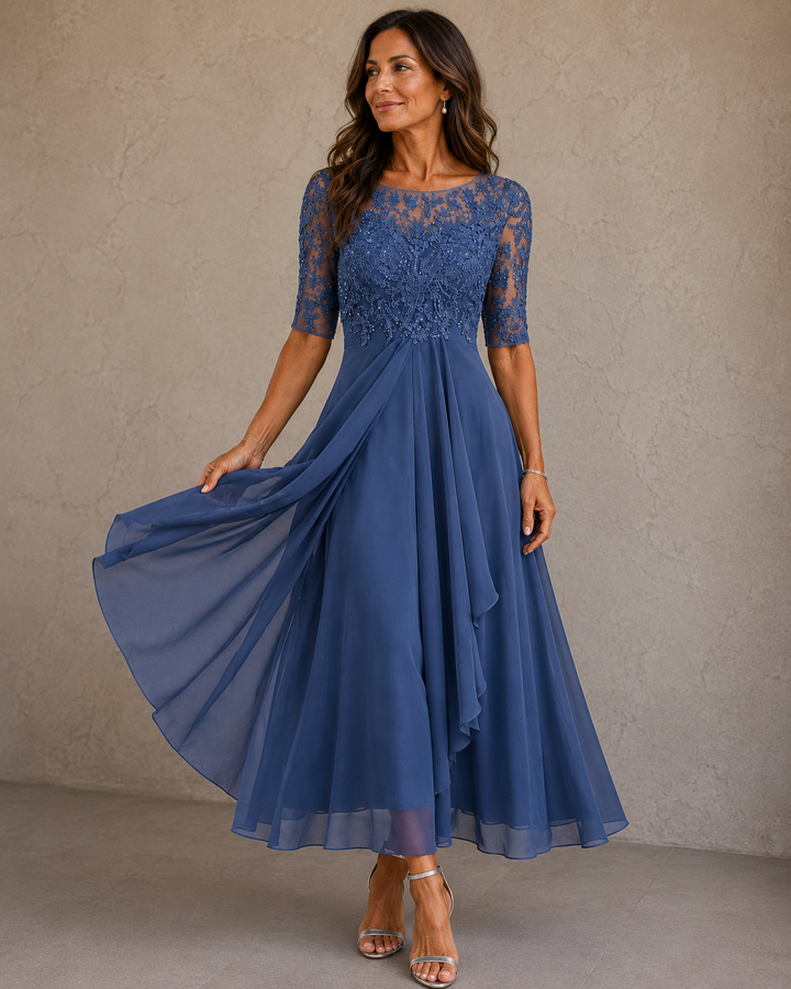 Celeste | Abito in Pizzo e Chiffon