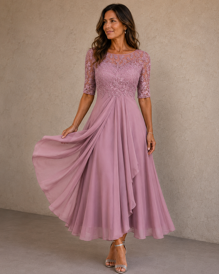 Celeste | Abito in Pizzo e Chiffon