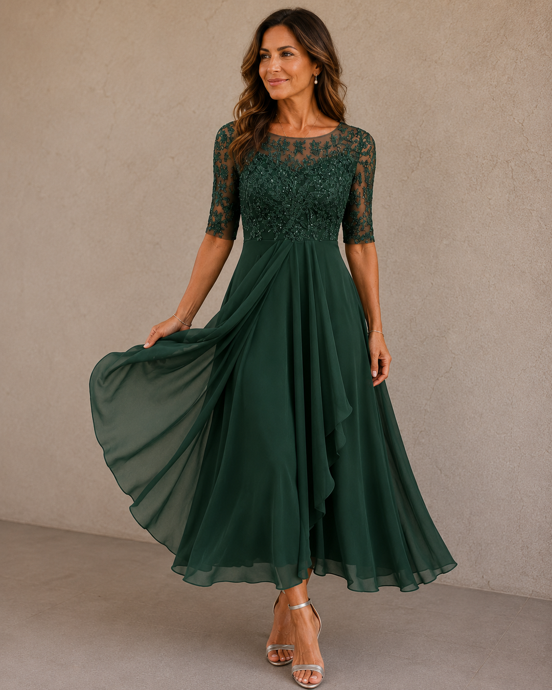 Celeste | Abito in Pizzo e Chiffon