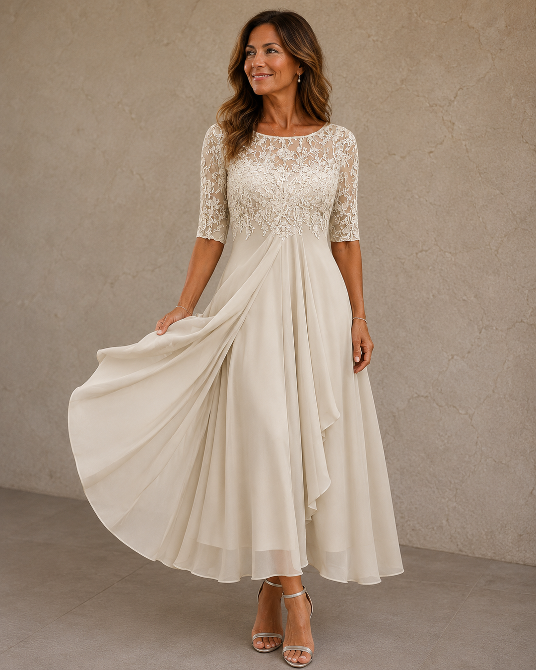 Celeste | Abito in Pizzo e Chiffon