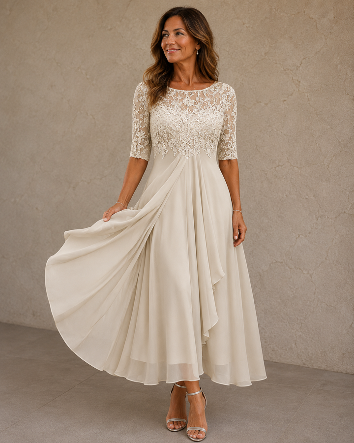 Celeste | Abito in Pizzo e Chiffon