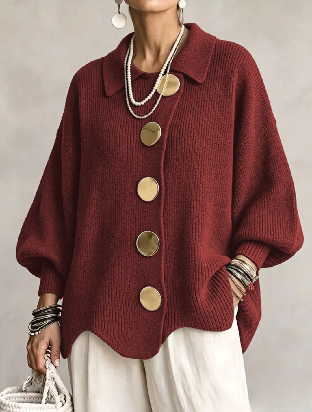 Madison | Oversized cardigan with large gold buttons