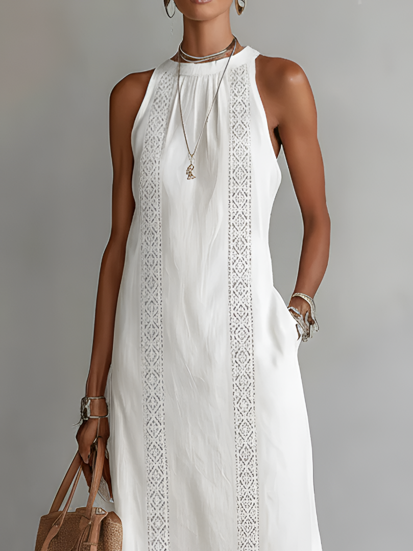 Giulia | Abito Midi in Lino con Collo Mao