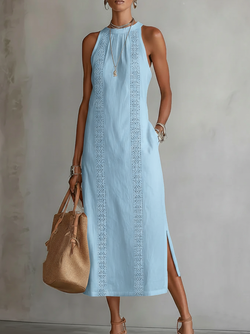 Giulia | Abito Midi in Lino con Collo Mao