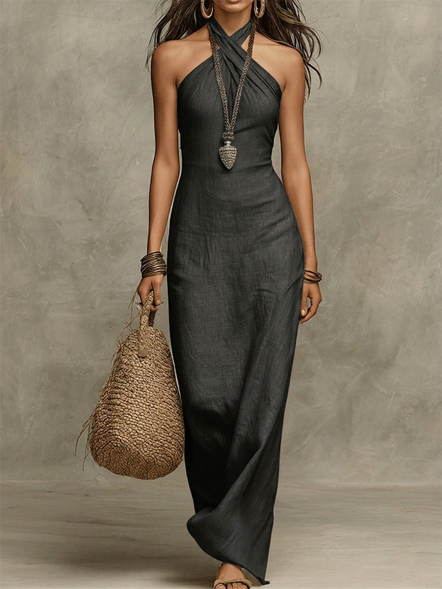 Stella | Abito maxi con scollo all’americana