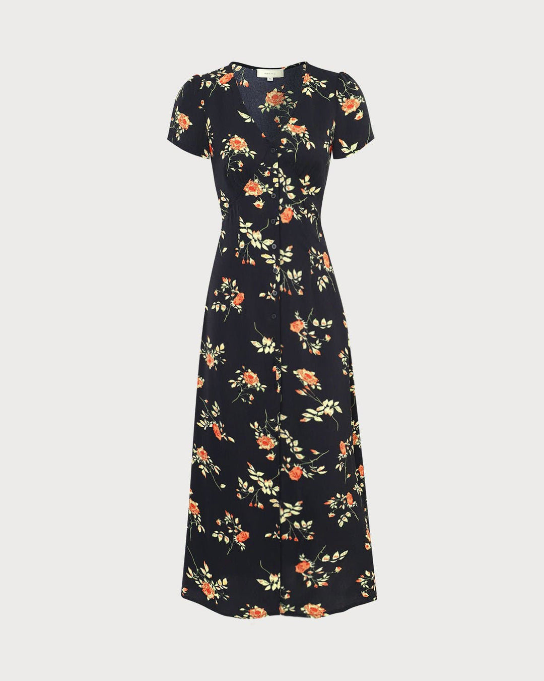 Hannah | Robe noire à col en V et manches courtes